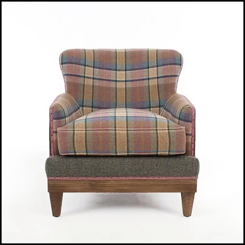 Armchair in solid wood and tartan fabric 176-Dundee