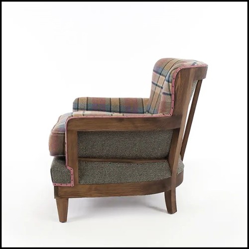 Armchair in solid wood and tartan fabric 176-Dundee