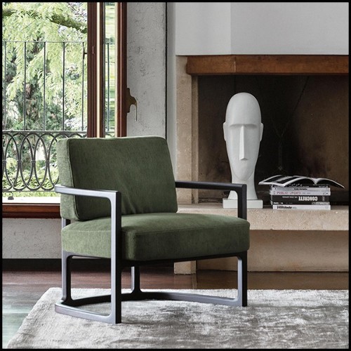 Fauteuil en frêne couvert avec velours vert 163-Partner