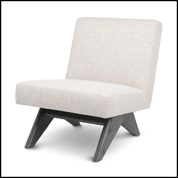 Armchair vintage in mahogany and covered with natural loki fabric 24-Erudit