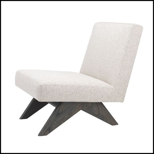 Armchair vintage in mahogany and covered with natural loki fabric 24-Erudit
