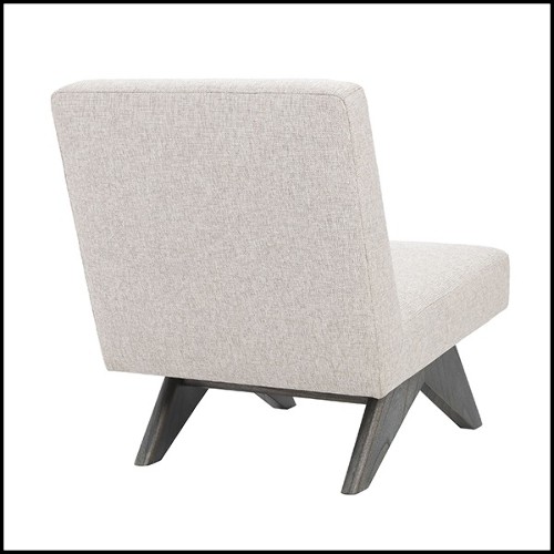 Armchair vintage in mahogany and covered with natural loki fabric 24-Erudit