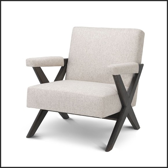 Armchair vintage style in mahogany wood and natural loki fabric 24-Erudit Living