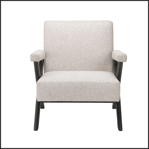 Fauteuil style vintage en acajou couvert de tissus naturel loki 24-Erudit Living