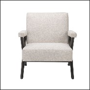 Armchair vintage style in mahogany wood and natural loki fabric 24-Erudit Living