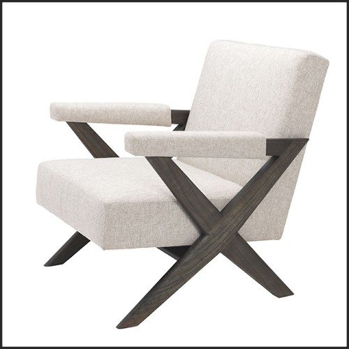 Fauteuil style vintage en acajou couvert de tissus naturel loki 24-Erudit Living