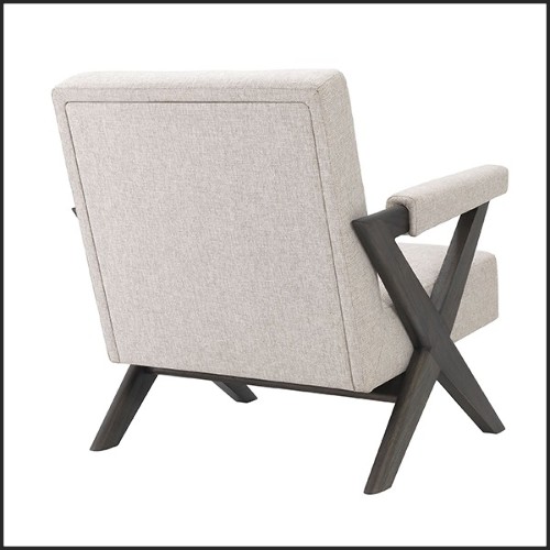 Armchair vintage style in mahogany wood and natural loki fabric 24-Erudit Living