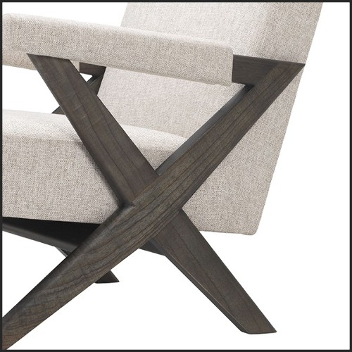 Armchair vintage style in mahogany wood and natural loki fabric 24-Erudit Living