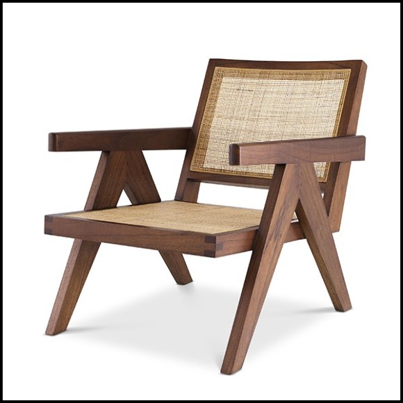 Fauteuil style vintage en bois massif finition classic brown et rotin 24-Aristide
