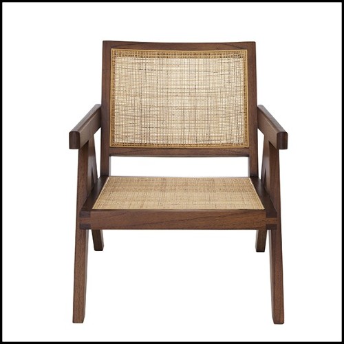 Fauteuil style vintage en bois massif finition classic brown et rotin 24-Aristide