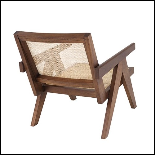 Fauteuil style vintage en bois massif finition classic brown et rotin 24-Aristide
