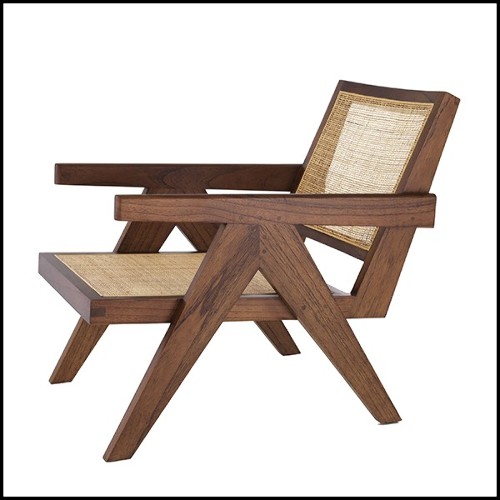 Fauteuil style vintage en bois massif finition classic brown et rotin 24-Aristide