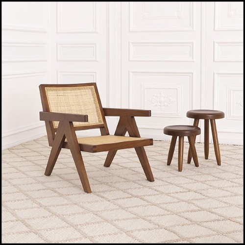 Fauteuil style vintage en bois massif finition classic brown et rotin 24-Aristide