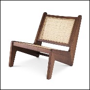 Armchair in vintage style in solid wood in classic brown finish and rattan 24-Aubin
