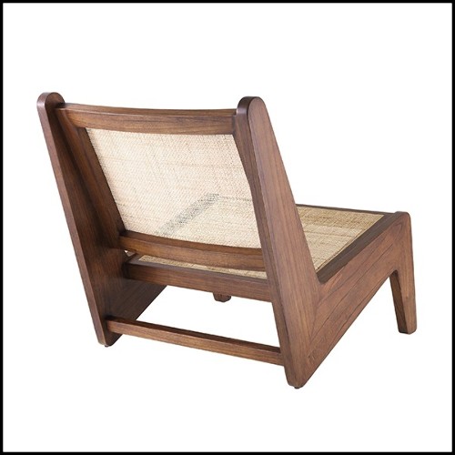 Fauteuil style vintage en bois massif finition classic brown et rotin tissé main 24-Aubin