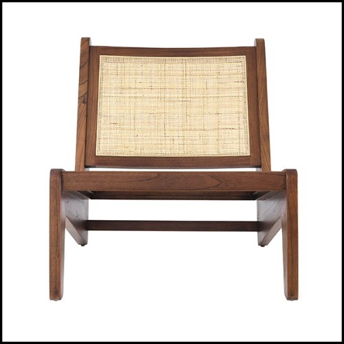 Armchair in vintage style in solid wood in classic brown finish and rattan 24-Aubin