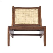 Fauteuil style vintage en bois massif finition classic brown et rotin tissé main 24-Aubin