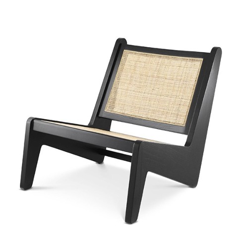 Armchair in vintage style in solid wood in classic black finish and rattan 24-Aubin