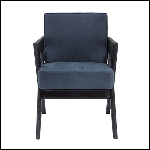 Armchair X-shaped legs and blue nubuck 24-Felippe