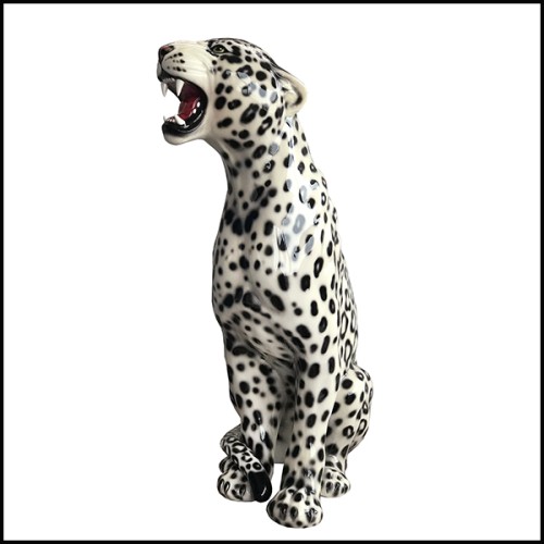 Sculpture 162 - Leopard Black&White Left - Black and white leopard sculpture - Pacific Compagnie.