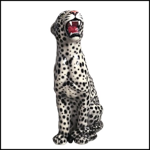 Sculpture 162 - Leopard Black & White Right | Black and white leopard sculpture from the right side - Pacific Compagnie.