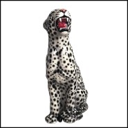 Sculpture 162 - Leopard Black & White Right | Black and white leopard sculpture from the right side - Pacific Compagnie.