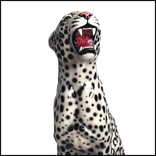 Sculpture 162 - Leopard Black & White Right | Leopard sculpture with black and white hues viewed from the right - Pacific Compag