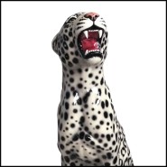 Sculpture 162 - Leopard Black & White Right | Leopard sculpture with black and white hues viewed from the right - Pacific Compag