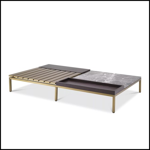 Console with polished steel structure in gold finish and with black marble top 162-Romero Black