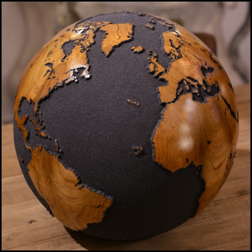 Sculpture PC- Earth Globe Black and Teak n°1