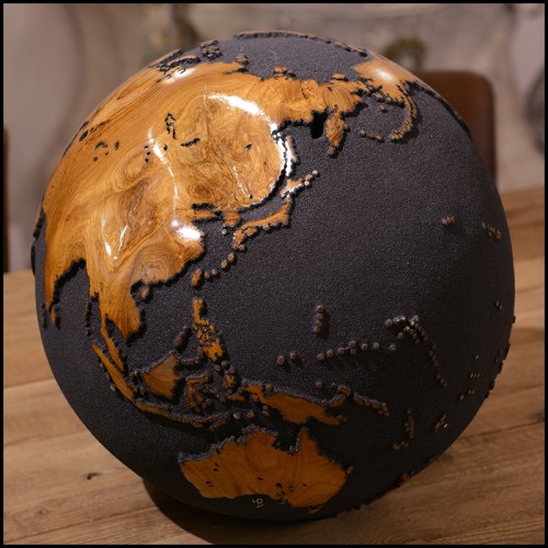 Sculpture PC- Earth Globe Black and Teak n°1