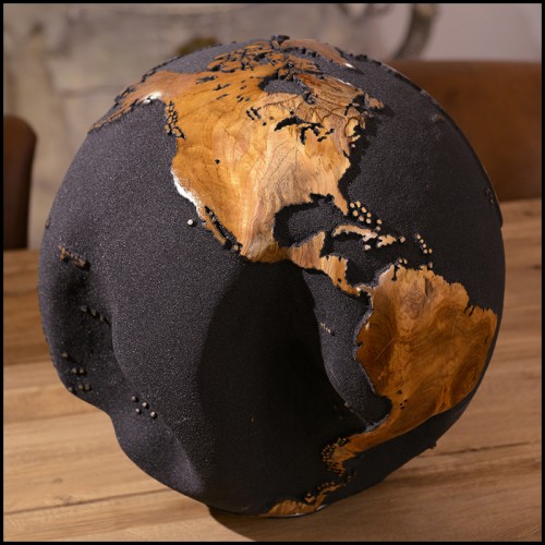 Sculpture PC- Earth Globe Black and Teak n°2