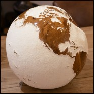 Sculpture PC - Earth Globe White and Teak - Globe design - Pacific Compagnie.