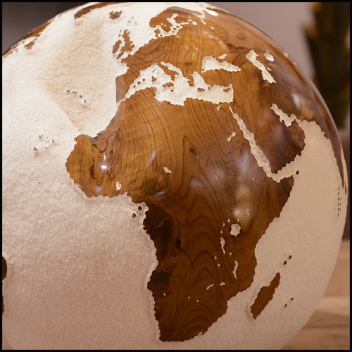 Sculpture PC - Earth Globe White and Teak - Inspiration voyage - Pacific Compagnie.