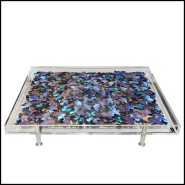 Table Basse - Blue Butterflies - Glass coffee table with fluttering blue butterflies - Pacific Compagnie.
