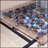 Table Basse - Blue Butterflies - Modern low table featuring vibrant butterfly pattern - Pacific Compagnie.