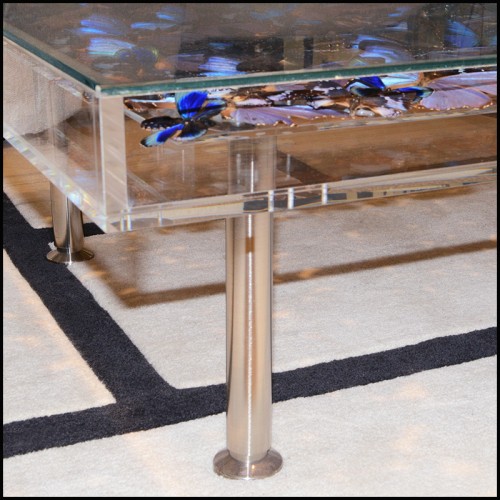 Table Basse - Blue Butterflies - Sleek centerpiece adorned with blue butterfly accents - Pacific Compagnie.
