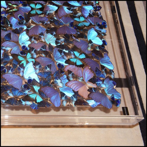 Table Basse - Blue Butterflies - Compact coffee table showcasing delicate butterfly art - Pacific Compagnie.