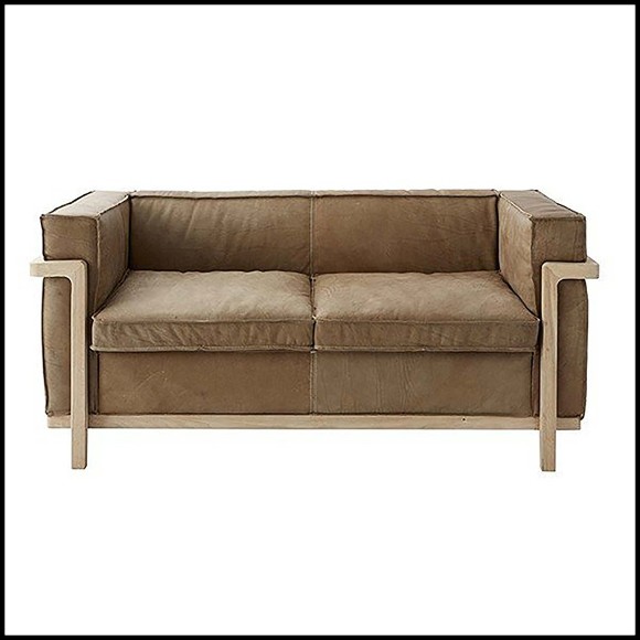 Sofa with raw oak frame and leather seat 31-Cobblewood