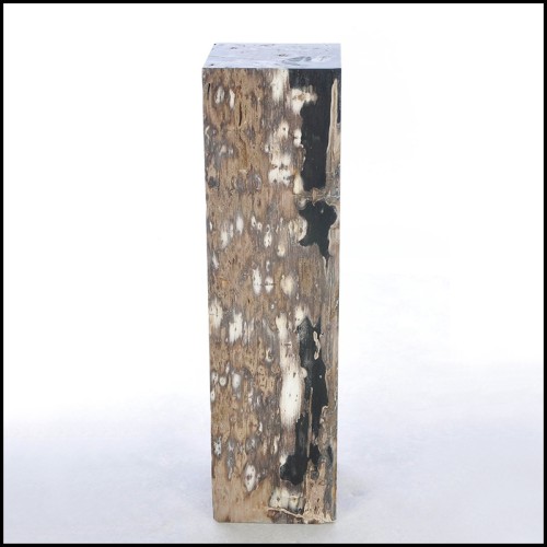 Piédestal 221 - Petrified Wood Raw B - Wooden pedestal featuring fossilized wood pattern - Pacific Compagnie.