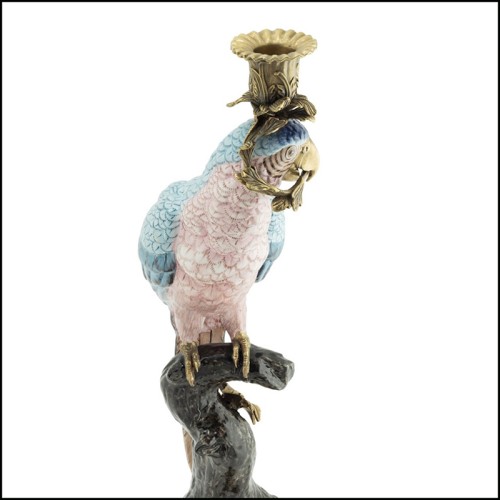 Bougeoir 162 - Blue and Bronze Parrot - Sculpture décorative - Pacific Compagnie.