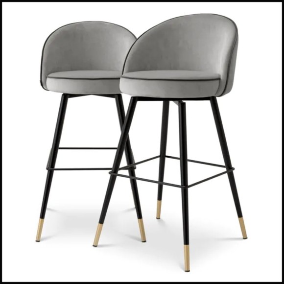 Tabouret de Bar Velours Gris 24- Cooper