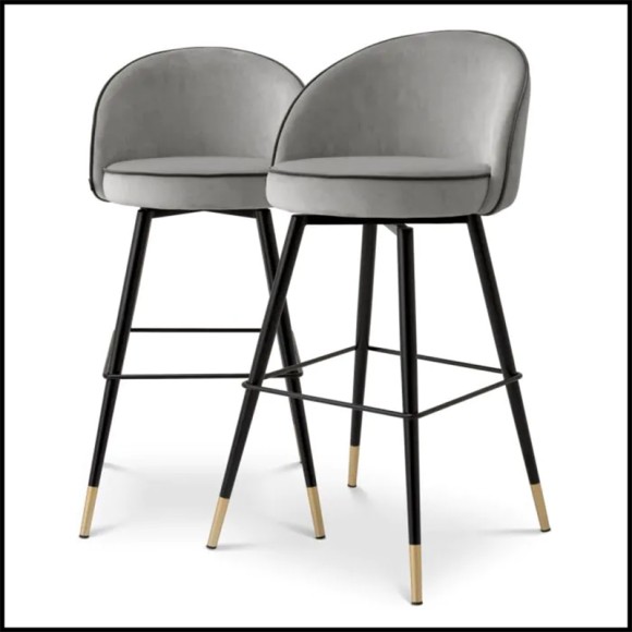 Tabouret de Bar Velours Gris 24 - Cooper - Confort et Style - Pacific Compagnie.