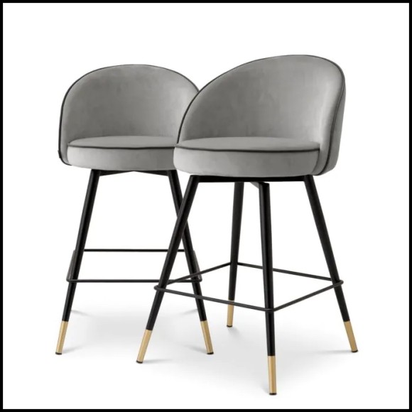 Tabouret de Comptoir Velours Gris 24 - Cooper