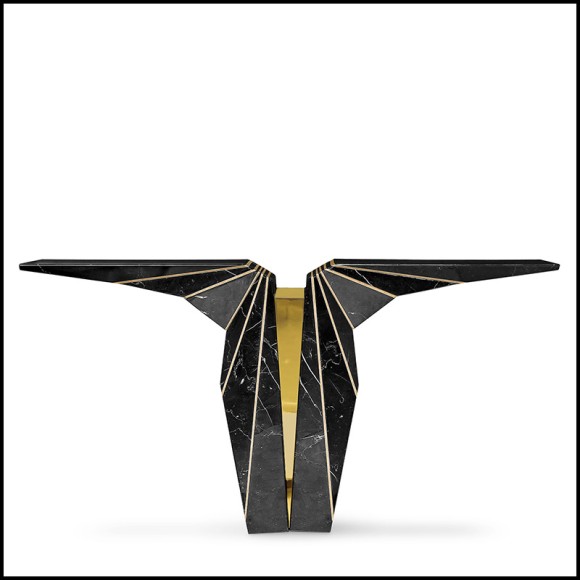 Console 164 - Wings Marble - Sophisticated console table with marble top and decorative wings - Pacific Compagnie.