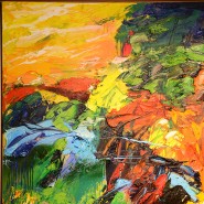 Peinture PC - Le Silence du Soleil - Vibrant sunrise hues on canvas - Pacific Compagnie.