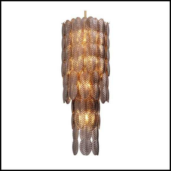 Lustre 24 - Sahure L - Modern smoked glass chandelier with brushed brass finish and elegant design - Pacific Compagnie.
