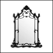 Miroir 24 - Chippendale - Luxurious black finish mahogany wood mirror with bevelled glass and Chippendale design, high-end furni