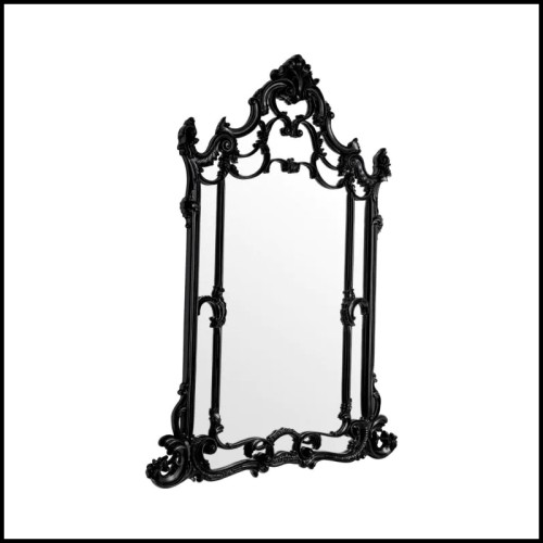 Miroir 24 - Chippendale - Black mahogany wood frame mirror with bevelled glass, classic Chippendale design - Pacific Compagnie.
