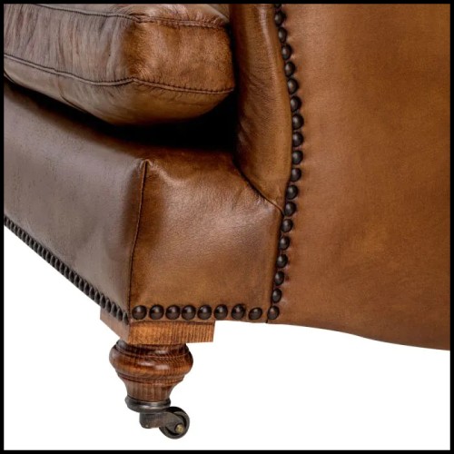 Fauteuil 24 - Caledonian - Luxury tobacco leather armchair with refined antique brass accents - Pacific Compagnie.